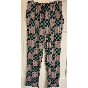 Demon Slayer Tanjiro Kamado Pajama Pants Green Black Checkered Anime Lounge Sz M